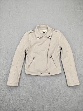 Santa Sofia Jacket Womens Small Beige Faux Suede Moto Asymmetrical Zip Lined